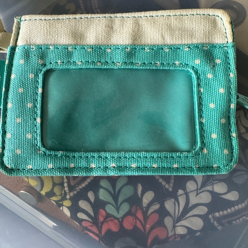 Thirty-One Teal and Cream Polka Dot Card Holder
